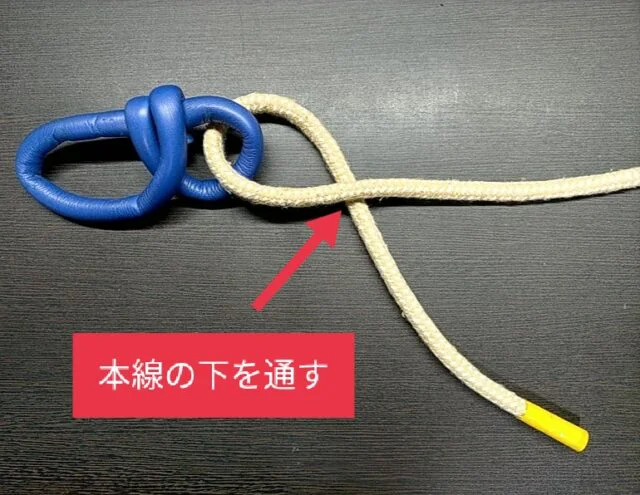 クリンチノットの結び方。本線の下を通す。